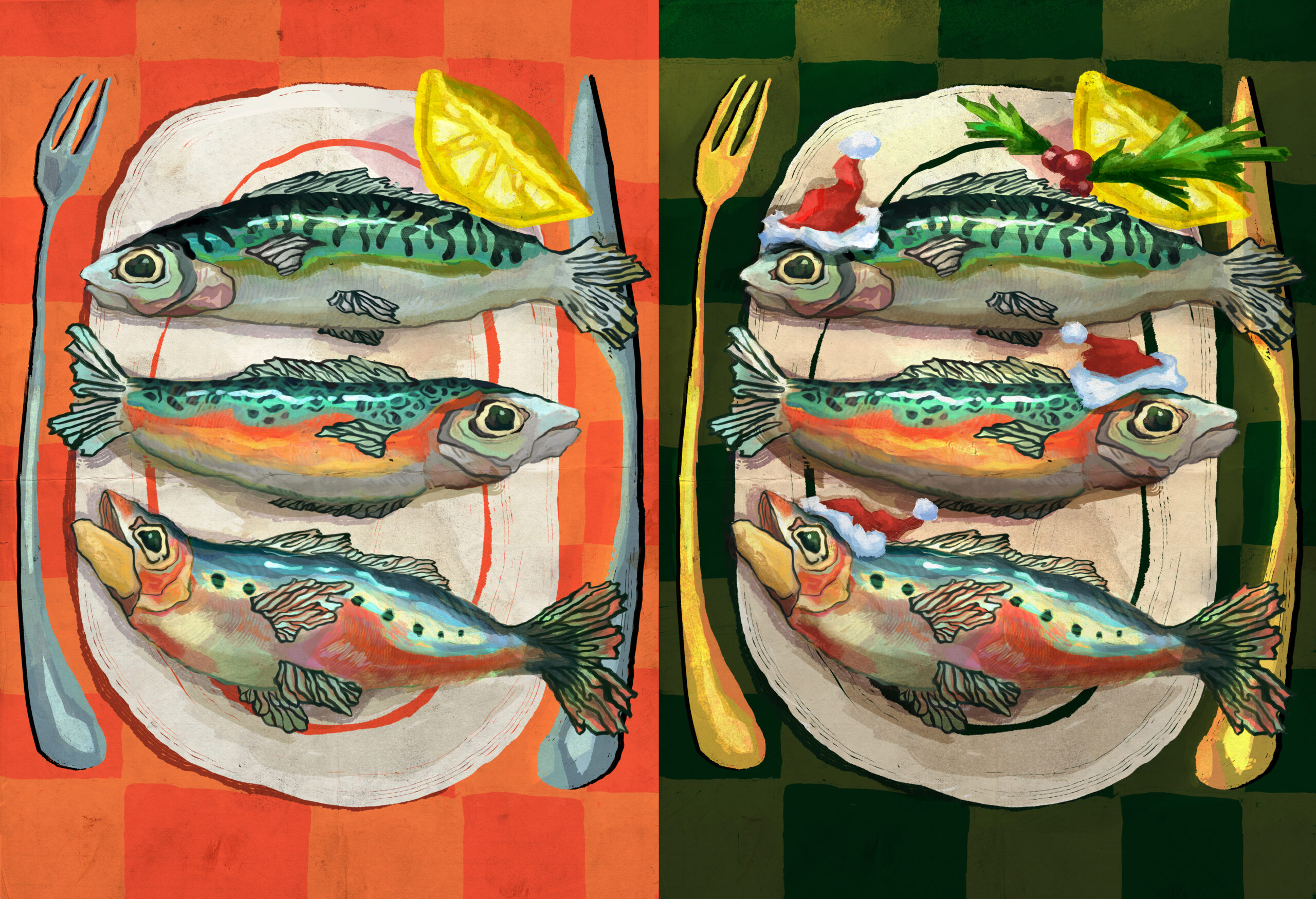 Double-Sided Holiday Fish Print